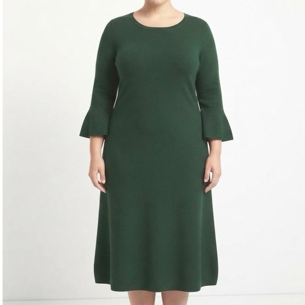 Ann Taylor Green Flare Bell Sleeve Knit Sweater Dress Holiday Work Wear Size XXL
